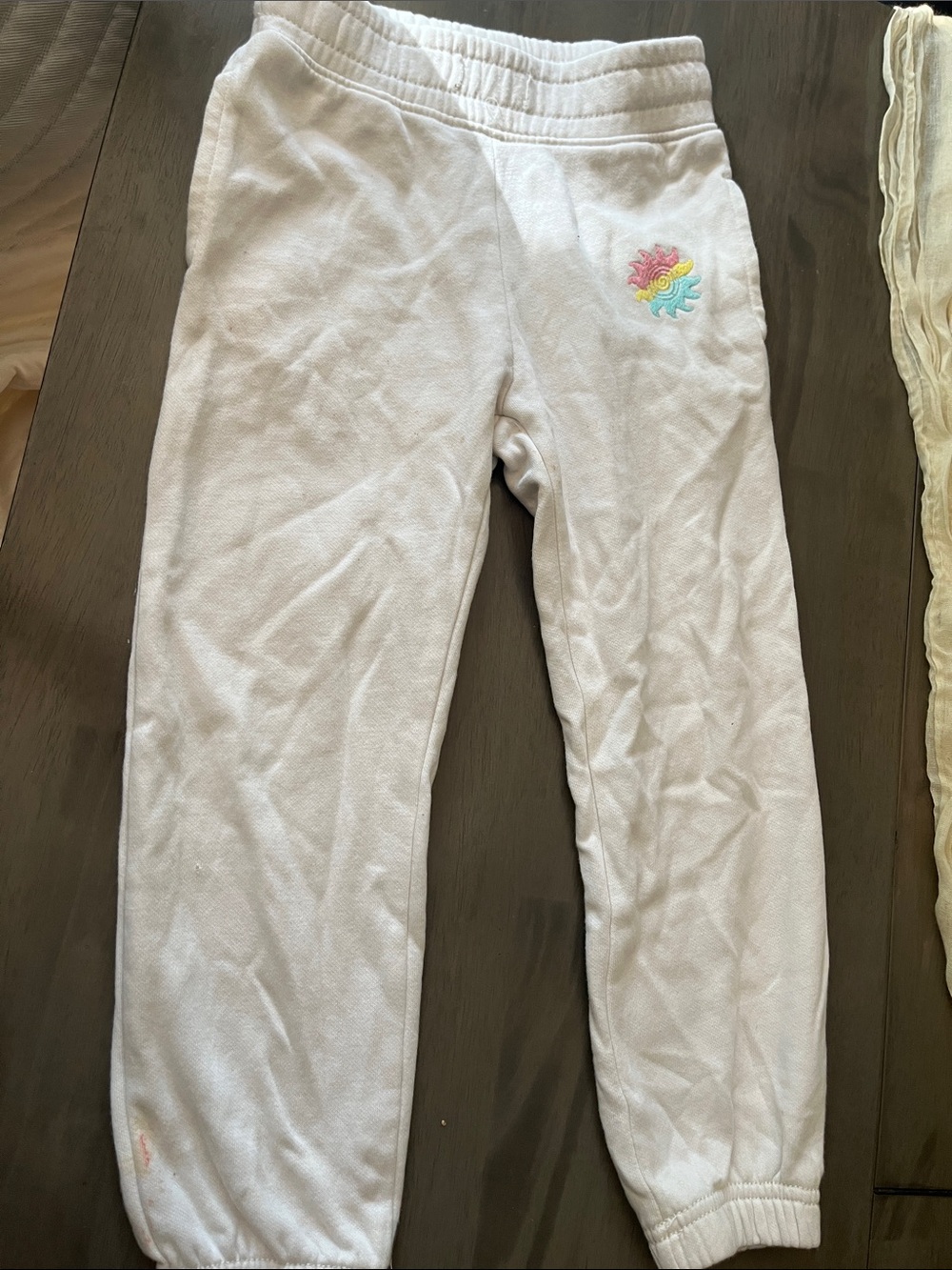 Old Navy White Kids Sweatpants with Small Multicolor Sun Embroidery